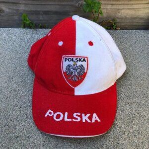 Vintage 90s POLSKA Poland Flag Hat Men's Red White Adjustable Baseball Cap​​